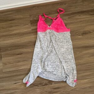 XOXO Heather Gray and Neon Pink Lace Tank